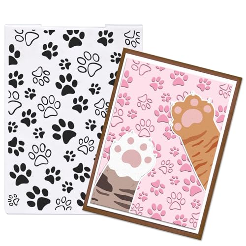 Glodecart Pawprint Background Embossing Folder, Plastic Textured Impressions Cute Dog Cat Footprint Embossing Folder Template for Card Making Dog Lovers Scrapbooking Paper Craft Album Stamps DIY Décor