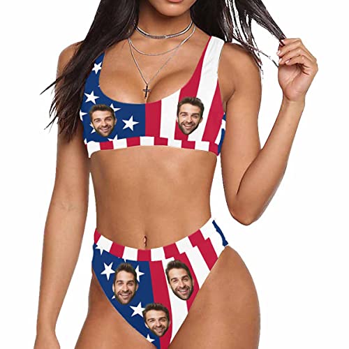 Custom Face Swimsuits with Flag for Women Personalized Photo Bathing Suits Customized One Piece Swimwear