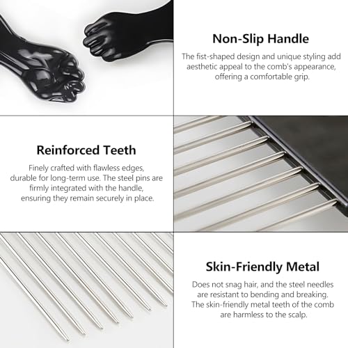 Set de 3 Peines Afro de Metal Negro miniatura 5