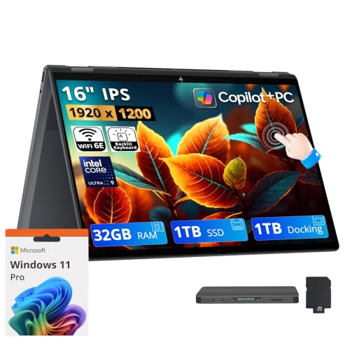 Image of HP OmniBook X Flip 2-in-1 16 inch 2K Touchscreen Laptop, Intel Core Ultra 9 288V, 32GB LPDDR5X, 2TB Storage (1TB SSD+1TB Docking Station), Copilot+ PC, Backlit Keyboard, Wi-Fi 6E, Win 11 Pro, Gray