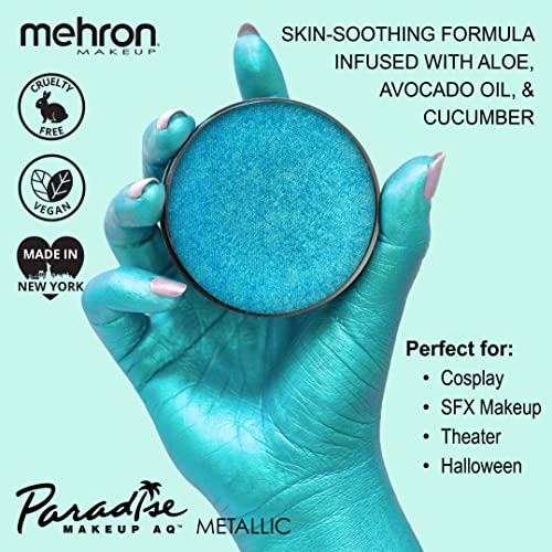Image of Mehron Paradise FX Metallics - Metallic Blue 1.4 oz | Professional Water Activated Shimmering Metallic Paint for Raves, Costumes, Special Effects, Halloween, Stage, Screen, Theater & Cosplay FX