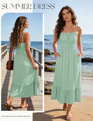 Image of GRACE KARIN Women's Summer Maxi Dress 2026,Smocked Ruched Bust Sundress with Adjustable Straps & Pockets-Beach Vacation Dress