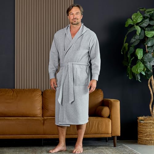 Image of Alexander Del Rossa Men's Long Sleeve Hooded Sweatshirt Robe, Mens Bathrobe