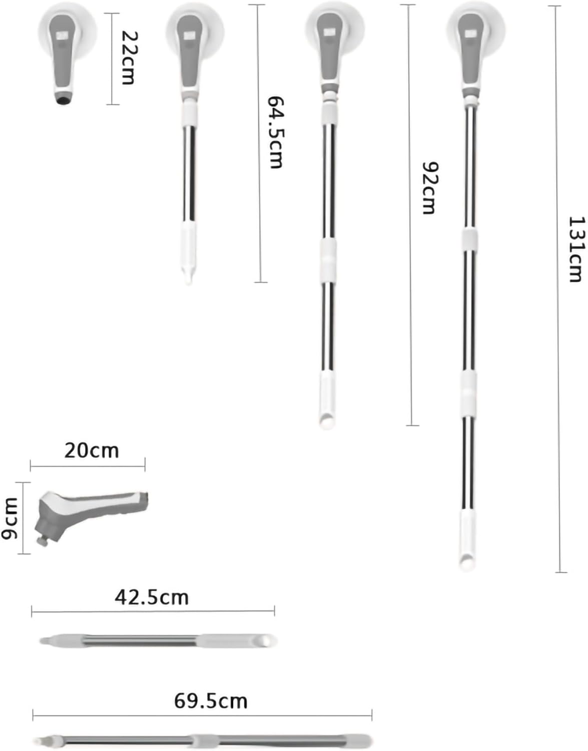 Cordless Cleaning Brush with 7 Replaceable Scrubber Heads, USB Charge Line Shower Cleaning Brush, Power Shower Scrubber with Long Handle for Floor/Kitchen/Window
