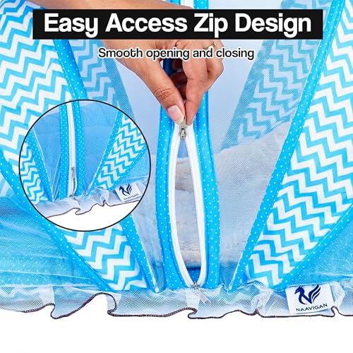Image of Mosquito Net for Baby 0-6 Months, Foldable Baby Bed with Net, Portable Baby Bed Set with Breathable Mesh (Blue)