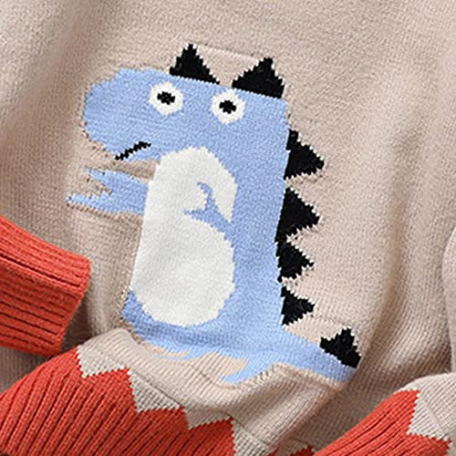 Boys Knitted Coat for Kids Toddler Boys Girls Winter Long Sleeve Sweater Knitted Dinosaur Pattern for (Beige, 3-4 Years)2