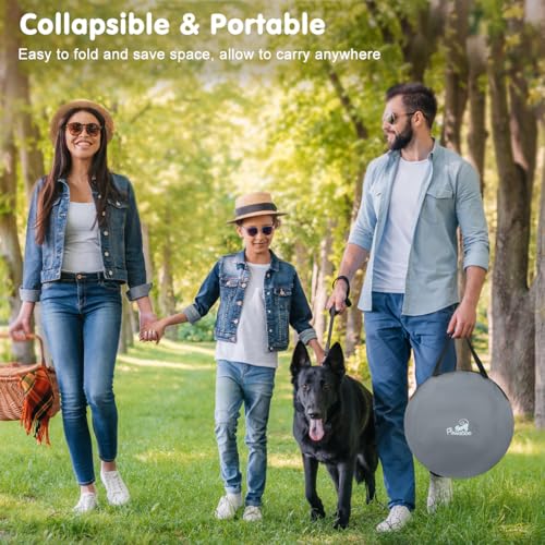 Pawaboo Tragbarer Haustierstall, Faltbarer Hundelaufstall mit Wasserdichtem Oxford, Katzengehege mit Reisetasche Faltbarem Napf, Indoor Outdoor Gebrauch für Welpe Katze Kaninchen, M, Grau