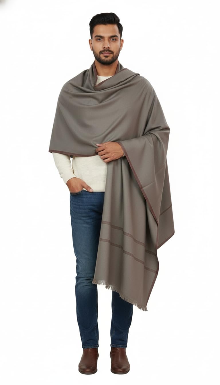 KAVIM Grey Wool Self Design Men's Shawl KA-SWL-13-picture-19