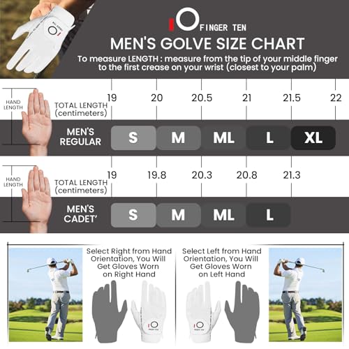 FINGER TEN Men's Golf Gloves for Right Left Handed Golfer Rain Grip Value 2 Pack, Golf Glove for Left or Right Hand Hot Wet Weather No Sweat Black Gray White Blue - Image 6