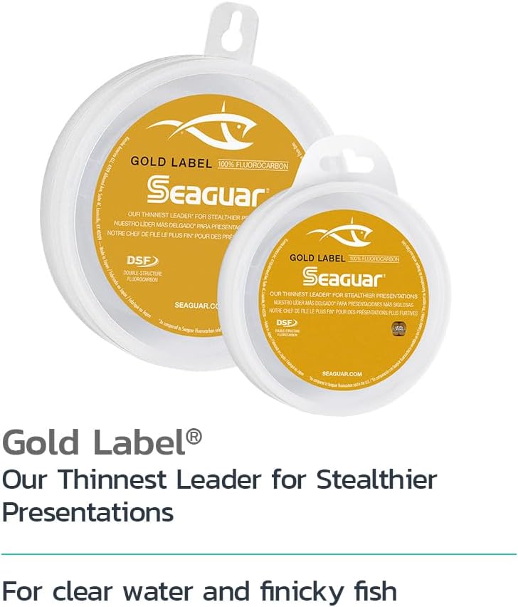 Seaguar Gold Label Fresh & Saltwater Fishing Leader Line for Clear Water, 100% Fluorocarbon, Clear, Multiple Sizes