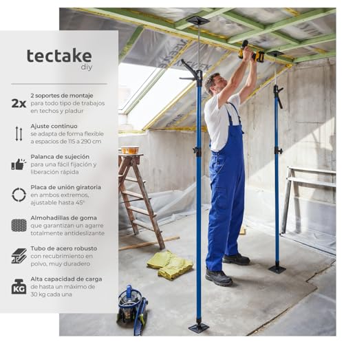 Miniatura 2 de Tectake Juego De Tensores Para Puerta, Puntales De Obra Ajustables, Puntal Telescopico Extensible, Puntales Extensibles, Varilla Telescopica, Poste Telescopico Extensible - Juego De 2 Azul