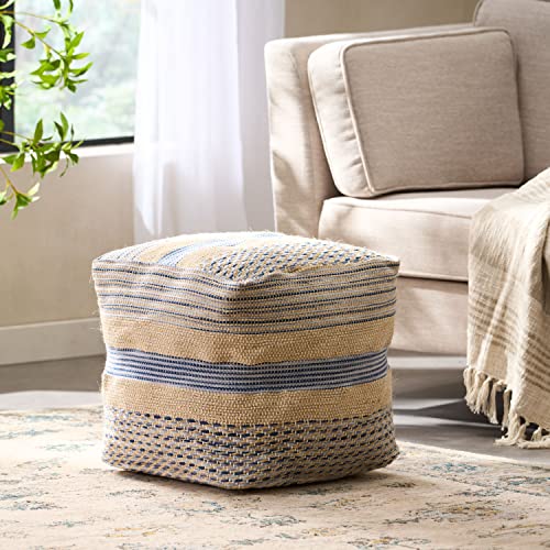 Foamma Pouf Ottoman Natural Blue, 16