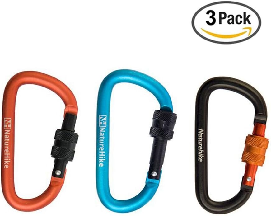 8cm Locking Carabiner Aluminum D Clip Camping Hooks Aluminum Camping Carabiner Fishing Carabiner Hiking Backpack Keychain (Not for Climbing) 3 Pack