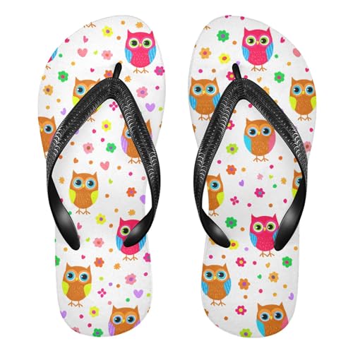 Burbuja Colorful Owls Flip Flops for Women Men, Soft Thong Sandals Rubber Slippers for Pool Beach Essentials