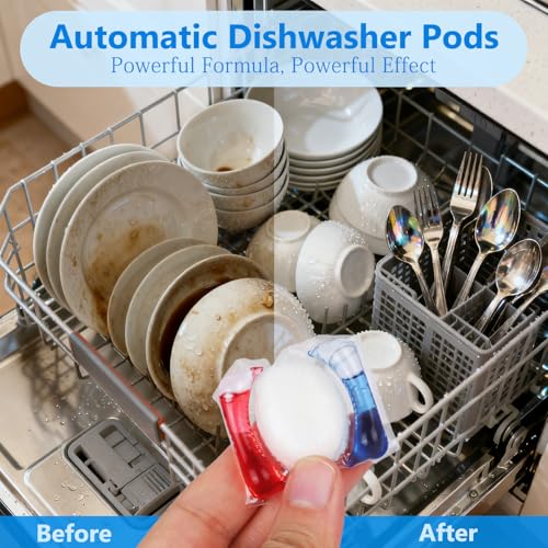 Image of 200 Count Dishwasher Pods, No Pre-Rinse Dishwasher Detergent Soap On Stain and Grease, Leaving a Virtually Spotless Shine,Dishwasher Detergent for Deep Cleaning