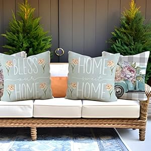 Farmhouse spring summer pillow covers 18×18 set of 4 buffalo plaid flower peony truck bloom pillows decorative quote throw pillows pillowcase decorations farmhouse decor for home decor  urban country home decor