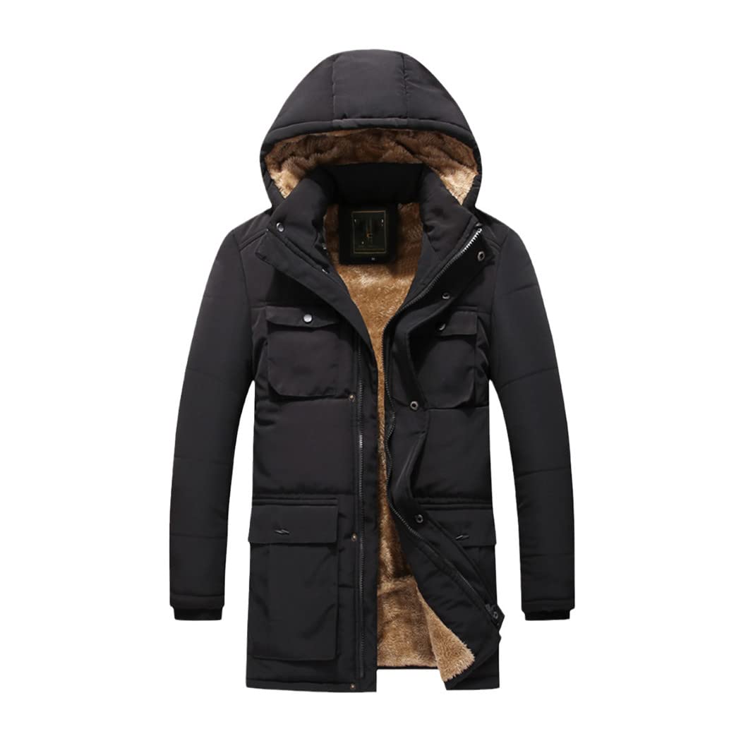 Men Winter Warm Coat Casual Autumn Fleece Long Thick Jacket Outwear Hooded Multi-Pocket Male Down Parka