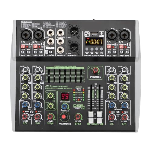 Mezclador de DJ, Mini Mezclador De Sonido De 6 Canales, Consola Mezcladora De Audio, Mesa DSP De 48V 99, USB Profesional, Reproducción De PC,