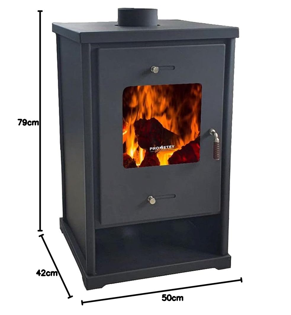 Prometey EEK A+ 96175 - Stufa a legna da 10,2 kW, colore: antracite, altezza 79 cm, larghezza 50 cm, profondità 42 cm, 64 kg