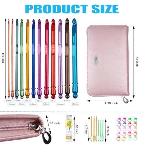 Image of Mdoker Inline Crochet Hook Set with Case Aluminum Ergonomic Crochet Hooks,Non-Slip Hooks for Arthritic Hands,Nice Gift for Women,3mm-10mm