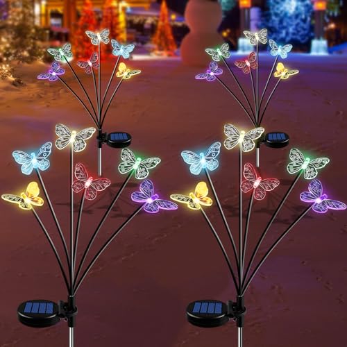 Ninonly Solarlampen für Außen Garten, 4 Stück 24 LED Schmetterling Garten Gartenlampen Draußen, Wasserdicht Solarleuchten Outdoor, Schwingende Gartendeko für Yard Rasen Draußen Weihnachten