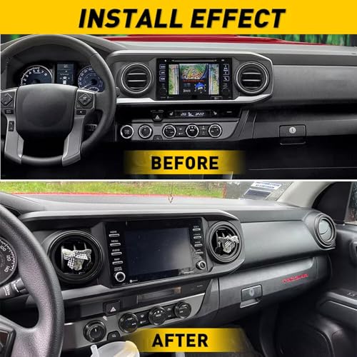 Image of Aluminum Alloy AC Knob Covers & Vent Outer Rings Kit for Toyota Tacoma 2016-2023 (8pcs Black) - HVAC Control Button Covers, Air Conditioner Vent Trim Rings, Metal Interior Upgrade Accessories