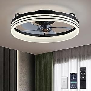 LUDOMIDE Ceiling Fans with Lights, Flush Mount Ceiling Fan with Lights and Remote, 6 Wind Speeds Smart Low Profile Ceiling Fan for Bedroom, Kids Room and Living Room 20″ (Black)