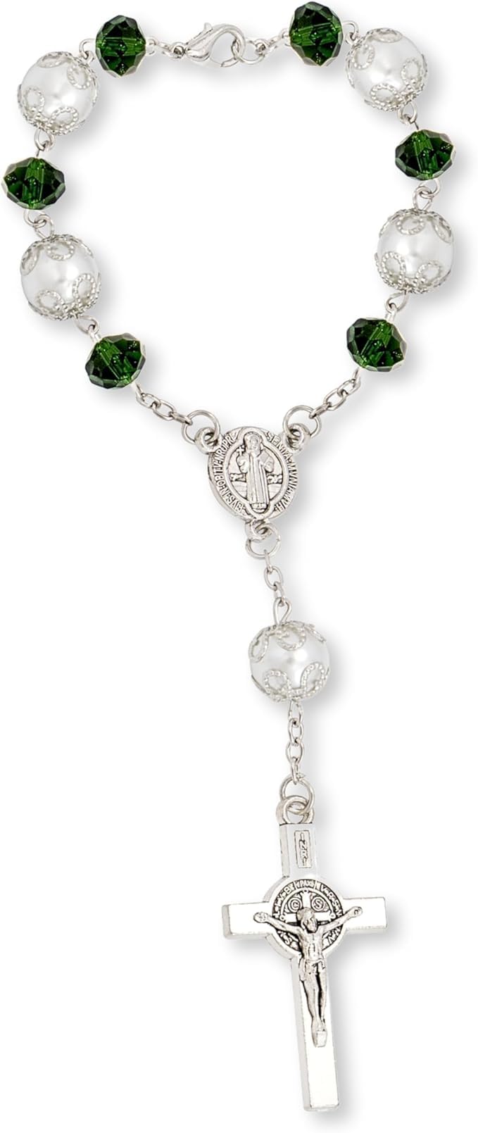 Chapelet de voiture vert Saint Benoît, le cadeau de protection chrétien idéal