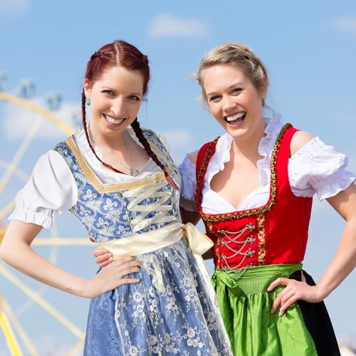 Funnysoft Oktoberfest Costume Women German Dirndl Dress Traditional Bavarian Oktoberfest Outfit with Sock Carnival Halloween(Large,Blue Gold) - Thumbnail 4