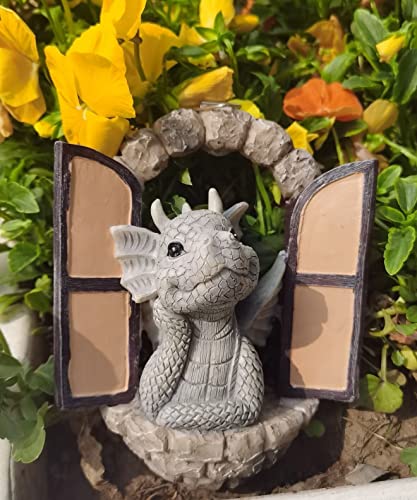 Dragon Garden Ornament Resin Craft Ornament Statue Fairy Door For Wall Fairy Door Yard Art Outdoor And Garden Solar Light Luminous Sand Open Door Dragon Wall Statue Outdoors Decor (Eye To Eye) #TOP4
