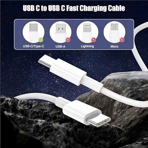 Image of 45W Fast Type C To C Charger Cable For Samsung F55 /A55 /A35 /M55 /F55 /F15 /M15 /A54 /A15 /A14 /A34 /A23 /S21 Fe /S22 /S23 /S23 Fe 5G /S24 /S24 Plus /S24 Ultra /Z Fold /Flip 6 /5 /4 /3,Galaxy Tab USB C Cord 45 W,White