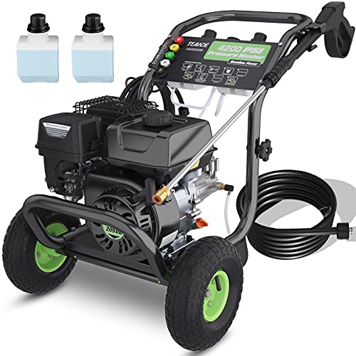 TEANDE 4200PSI Gas Pressure Washer 3GPM Power Washer 209CC Gas Pressure Washer Powered, 5 Adjustable Nozzles, 20ft Pressure Hose, Dual soap Tank (Black)