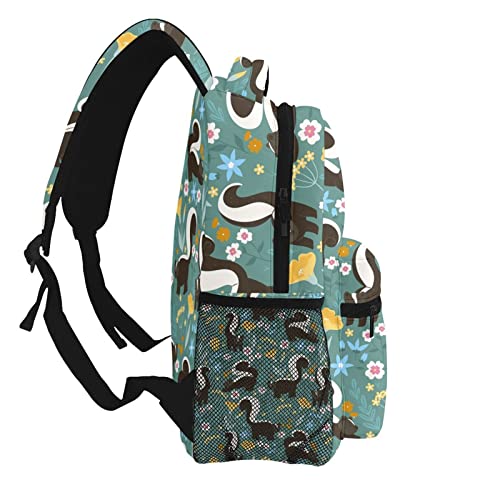 KiuLoam Cute Skunks And Flowers Kids Backpacks Large-Capacity School Bags 16 Inch Portable Laptop Bookbag Casual Backpack For 1th- 6th Grade Boys And Girls3