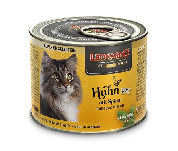 Leonardo Superior Selection Wet Food [6x200g Chicken with Spinach] Grain Free Wet Cat Food | Complete Wet Food in Can
