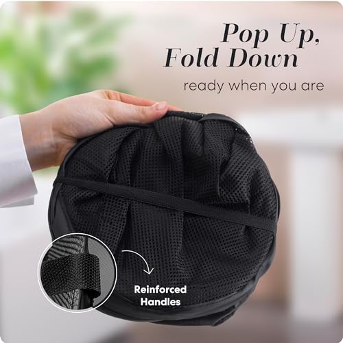 Handy Laundry Collapsible Mesh Pop Up Hamper with Wide Opening and Side Pocket - Breathable, Sturdy, Foldable, and Space-Saving Design for Clothes and Storage (Black | 2-Pack) by Handy Laundry - Image 3