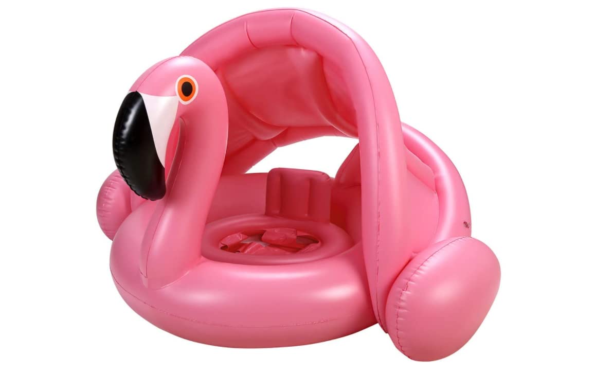 NC Baby's Flamingo Inflatable Pool Float with Canopy (8-48 Months, Up to 40lbs)