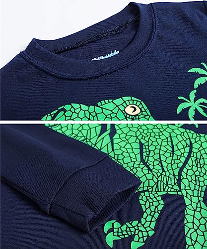 MIXIDON Niño Pijamas Dos Piezas Dinosaurio Ropa de Dormir 100% Algodón Manga Larga Pijamas para Niños,Pattern 6,7-8 Años