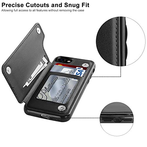 Leto Iphone Se 2022 Case,Iphone Se 2020 Case,Iphone 8 Case,Iphone 7 Wallet Case,Luxury Leather Flip Folio Case With Card Slots Kickstand,Protective Phone Case For Iphone 7/8/Se 2020/2022 Black #TOP2