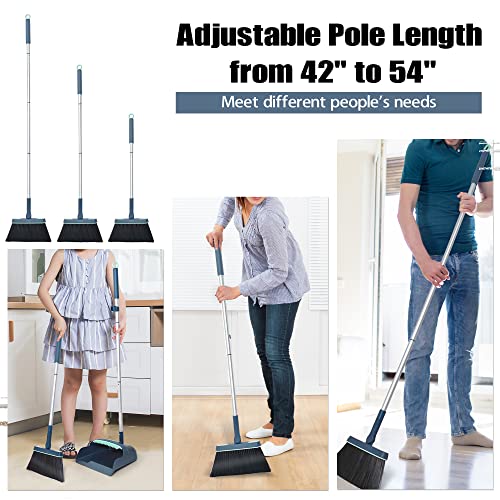 Daliper Broom And Dustpan Set With Aluminum 54 Inches Long Handle, 180 Degree Swivel Broom And Upright Dust Pan With Hair Scraper For Home, Kitchen, Office, Indoor #TOP1