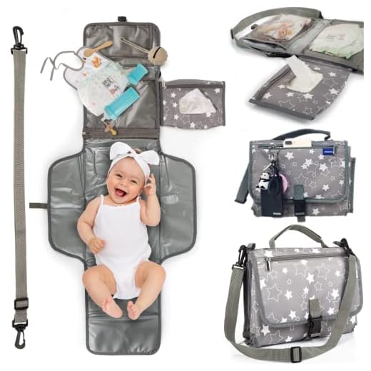 Cambiador Bebe Portatil Premium + Cinta Ajustable de Regalo. Cambiador Bebe Plegable Ideal para Regalos Bebes Recien Nacidos Originales. El Cambiador Bebe de Pañales es Impermeable con 6 Bolsillos.