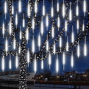 Auinsky Meteordouche regenverlichting, 50 cm, 10 spiraalvormige buizen, 480 leds, meteorenregen lichtketting, IP65 waterdicht voor Kerstmis, bruiloft, feest, tuin, buiten, binnendecoratie (koud wit)