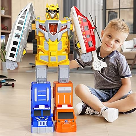 TEMI Kids Transform Robots Truck for Toddler, 5 in 1 City Rescue Cars Vehicles Toys for 3 4 5 6 7 Year Old Boys, STEM Bssemble Cars Action Figures Toys for Kids Ages 3-8, Gift for Birthday Christmas Cover