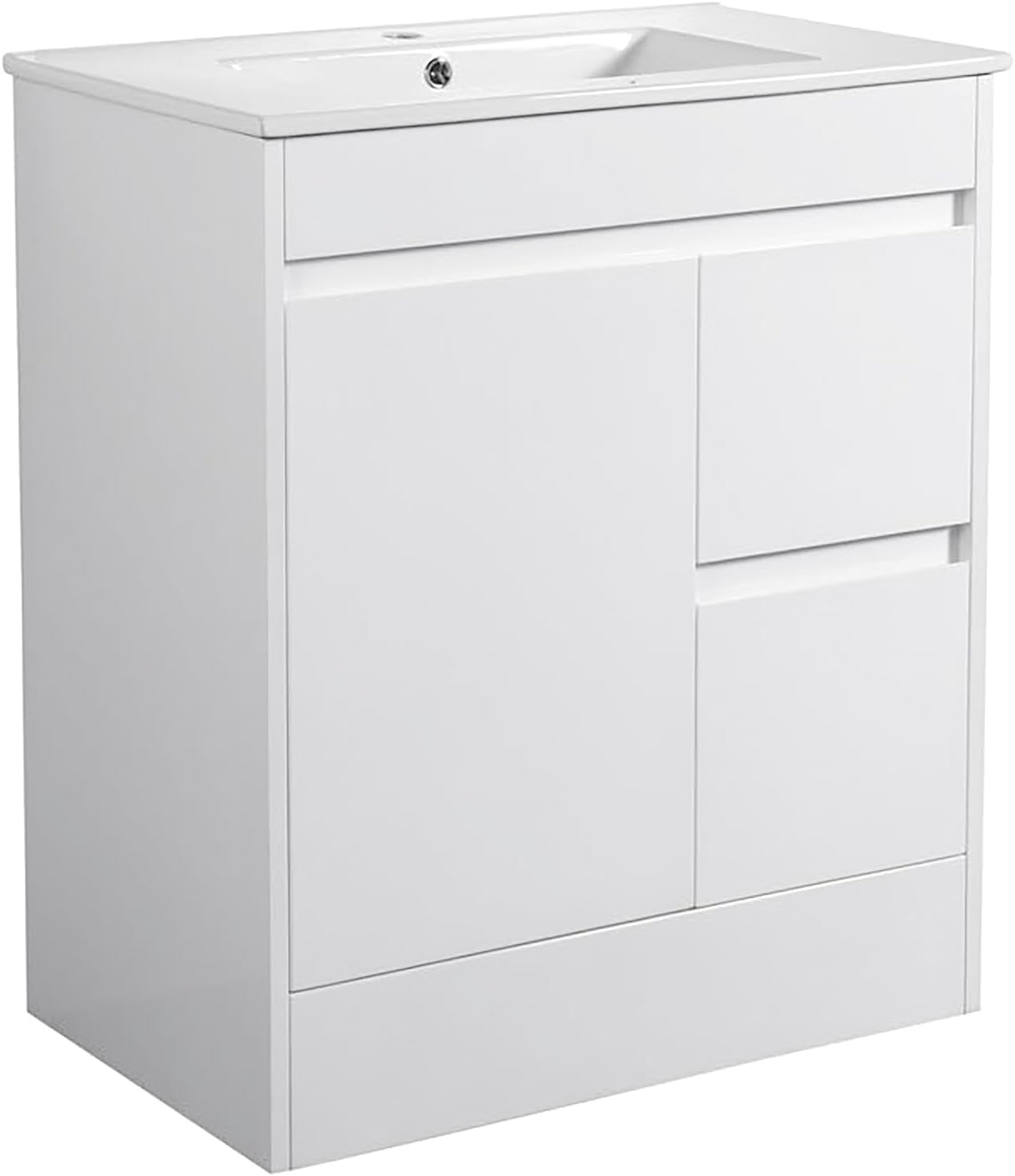 750mm Bathroom Vanity Unit with Basin Sink, Freestanding Bathroom Storage Cabinets Waterproof Cupboard White Ceramic Sink 2 Drawers Floorstanding Cabinet Basin Vanity Units