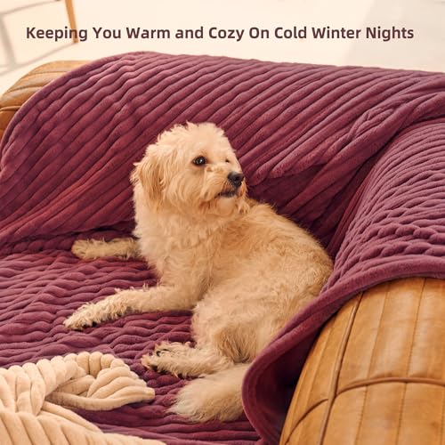 GOTCOZY Electric Blanket Heated Throw 50''X60''- Ribbed Faux Fur Heated Blanket with 4 Heating Level & 3 Hour Auto Off Heating Blanket, ETL&FCC Certified Machine Washable(Wine Red)