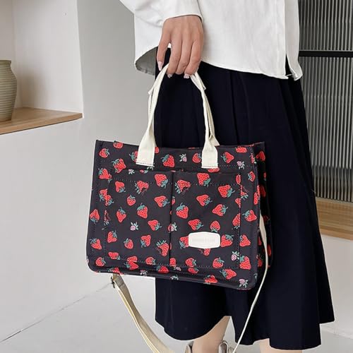 Image of Cherry Tote Bag for Women Canvas Patched Purse Cute Shoulder Bag Multi-Pocket Satchel Handbag for work travel