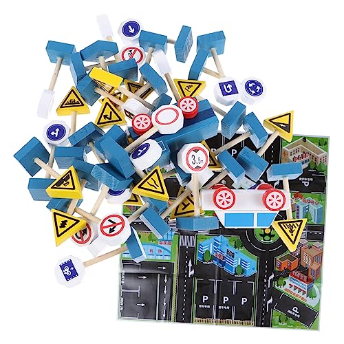 Hemoton Interactive Educational Traffic Sign Blocks 33 Pieces Car Toys Map Boys and Girls' Learning Safety Toy
