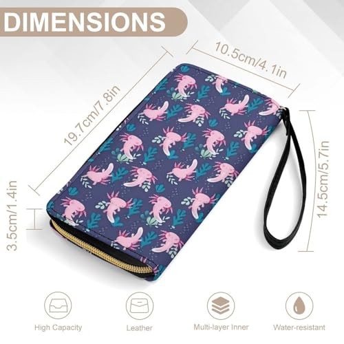 Axolotls Womens Leather Wallet with Wrist Strap Ladies Clutch Purses for Cash/Card/Coin/Smart Phone Ladies Gift2