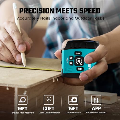 Image of MiLESEEY DT20 Laser Tape Measure with APP, 3-in-1 Digital Measuring Tape Rechargeable, 130FT Laser Distance Meter, 16FT Digital Tape Measure Waterproof, Area /Volume /Measuring /Pythagorean Mode