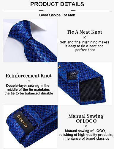 Image of DiBanGu Plaid Ties for Men Silk Checkered Necktie and Pocket Square Cufflinks Tie Clip Set with Gift Box for Wedding Business