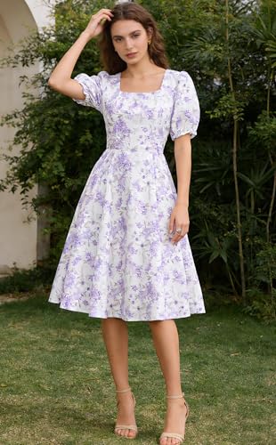 Image of Belle Poque Women's Vintage Midi Cottagecore Cocktail Dresses | Belle Poque Women's Vintage Cottage Core Dress,A-line,Midi,Square Neck,Homecoming Dress,Cocktail Dress,Sun Dress